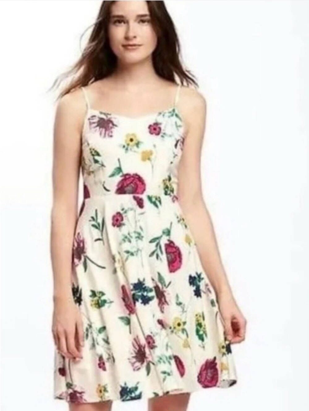 NWT Old Navy Floral Spaghetti-Strap Mini Dress in White with Multicolor Flowers